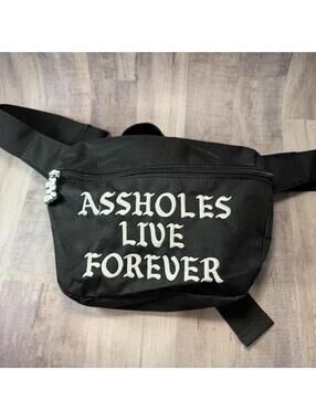A$$Holes Live Forever Fanny Pack Black & White Belt Bag Zipper Emotional Baggage